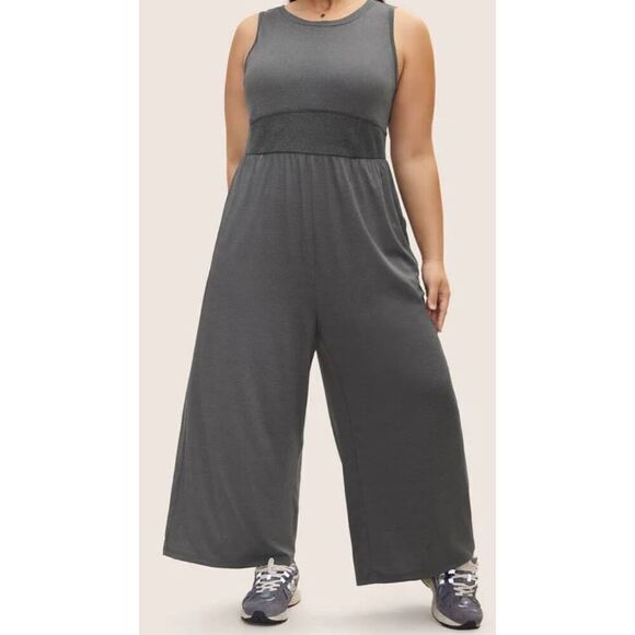 NWT Shein mod Solid Loose High Waist Wide Leg Crewneck Sleeveless Jumpsuit Size - Picture 2 of 9